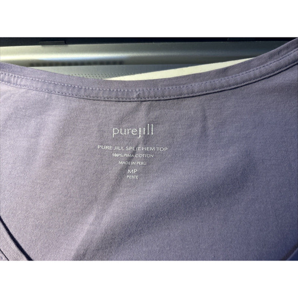 Pure Jill Split Hem Pima Cotton Purple Long Sleeve Top Blouse PM Loose Boho - Picture 5 of 6